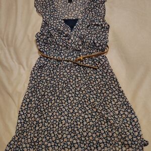 Delirious Los Angeles Blue Ditsy Floral Ruffle Mini Dress with Belt - Size XL